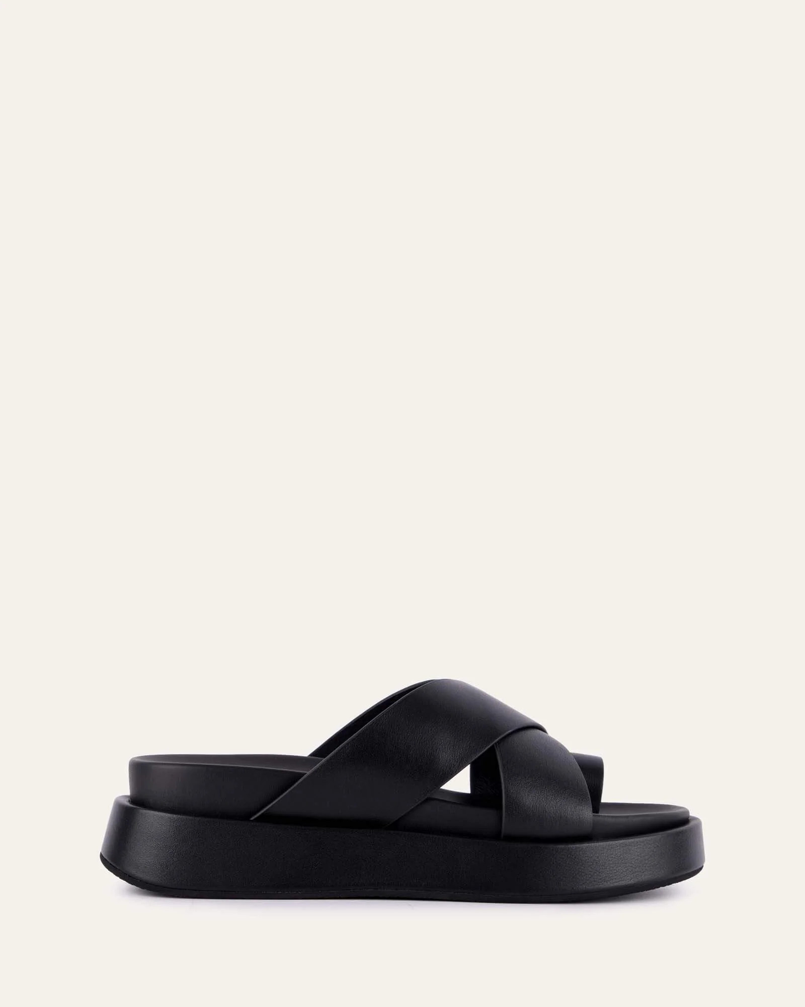 MATILDA FLAT SANDALS BLACK LEATHER | Jo Mercer (AU)
