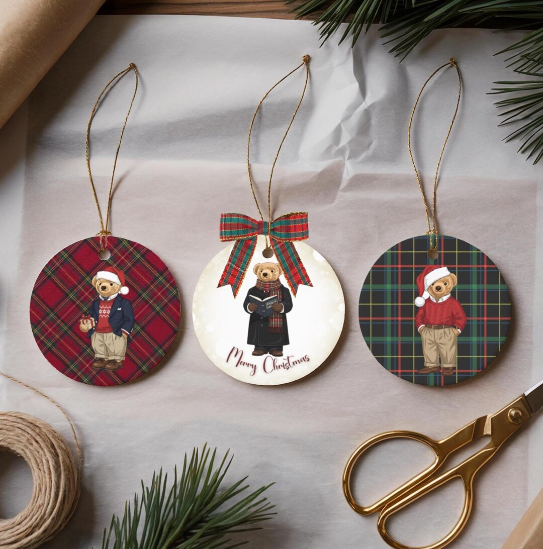 Set of 3 Plaid Ceramic Christmas Ornament Keepsake | 2025 Trend | Vintage Teddy Bear - Etsy | Etsy (US)