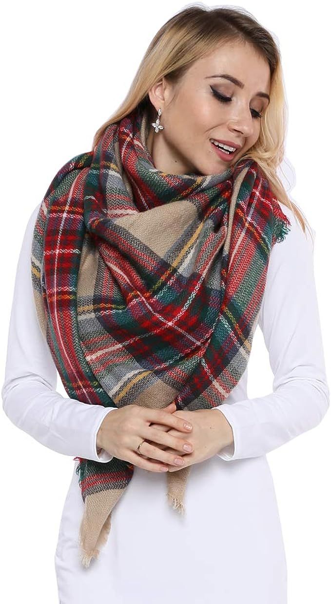 Dora Bridal Lady Women Blanket Oversized Tartan Scarf Wrap Shawl Plaid Cozy Checked Pashmina | Amazon (US)