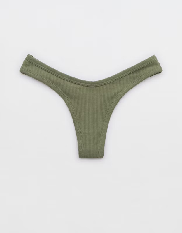 Aerie Ribbed Cotton High Cut Thong Underwear | Aerie