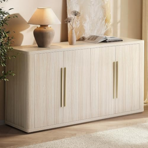 ModernMate 60" Sideboard Buffet Cabinet with Storage, Accent Credenza with Adjustable Shelves & Cord Management, Modern Wood Coffee Bar, Media Console for Dining Living Room, Beige Oak | Amazon (US)