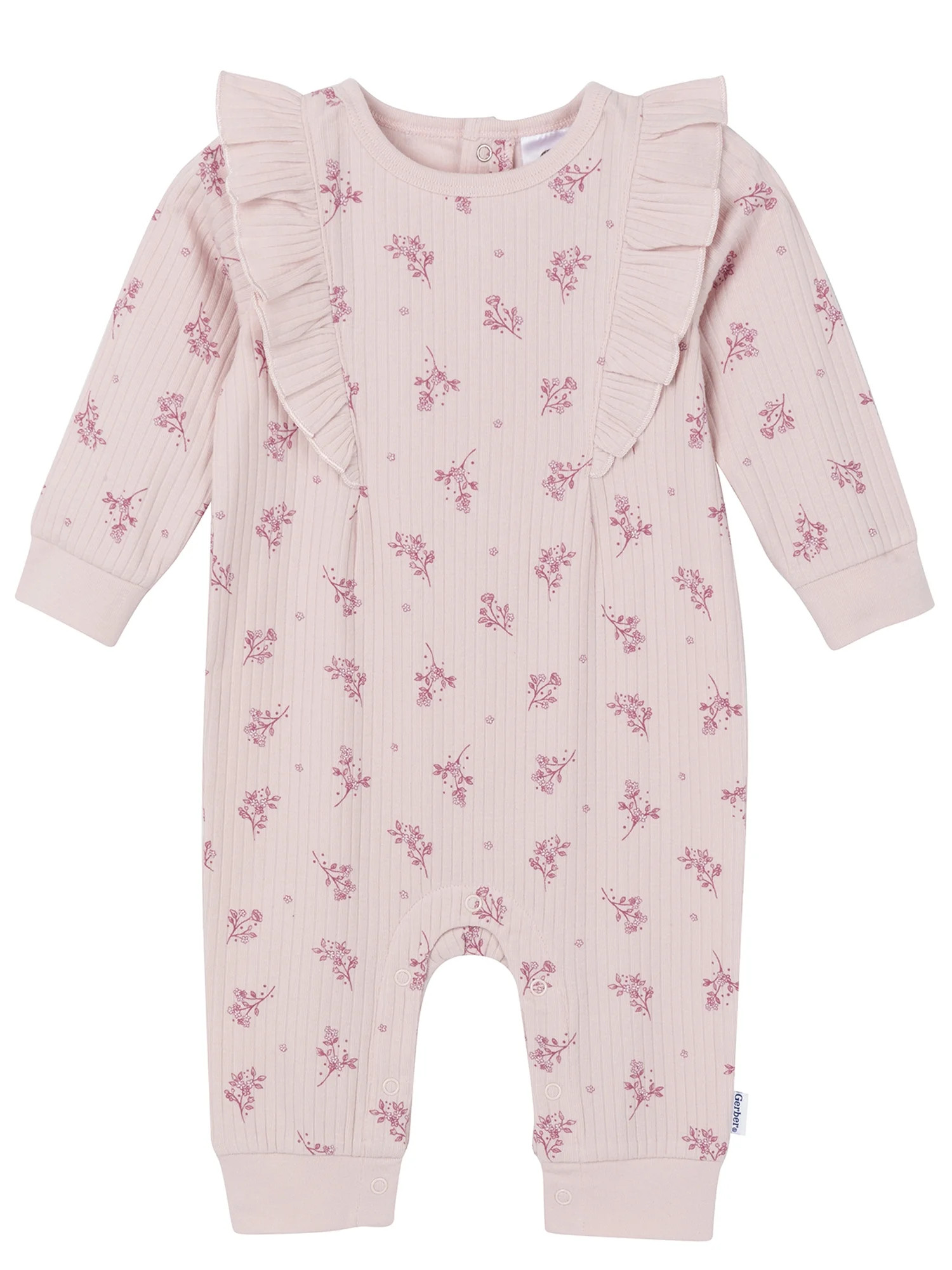 Gerber Baby Girl Long Sleeve Romper with Ruffles, Sizes Newborn - 24 Months | Walmart (US)