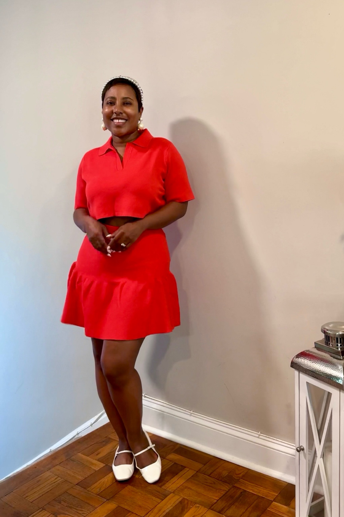 Preppy outfit

Red matching skirt set

White ballet flats
Cropped top
Mini circle skirt
Pearl headband 

#LTKFindsUnder50 #LTKOver40 #LTKSeasonal
