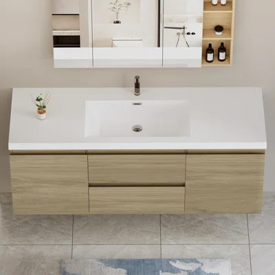 '' Floating Bathroom Vanity With Resin Sink, Wall-mounted Storage Cabinet, Soft-close Drawers, Natural Oak Finish | Wayfair North America