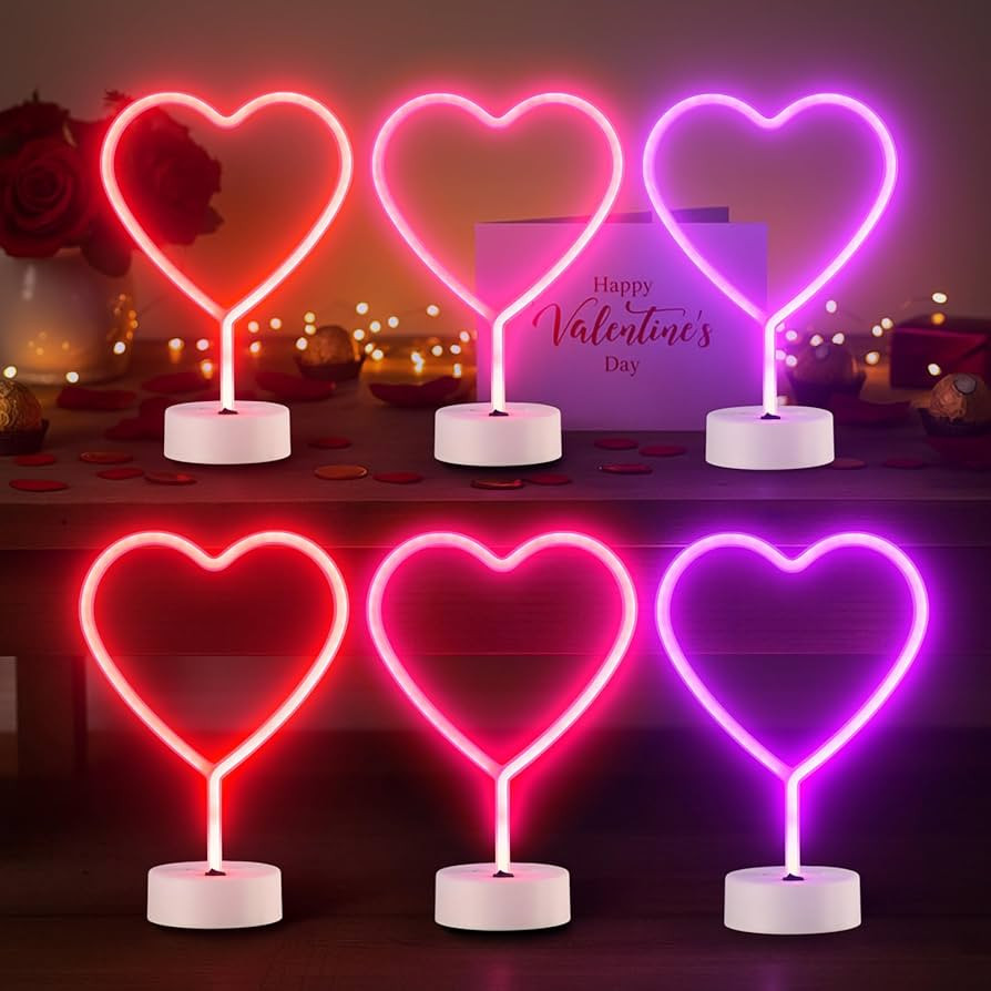 Retisee 6 Pack Valentine's Day Heart Neon Sign LED Neon Light Battery Operated or USB Powered Val... | Amazon (US)