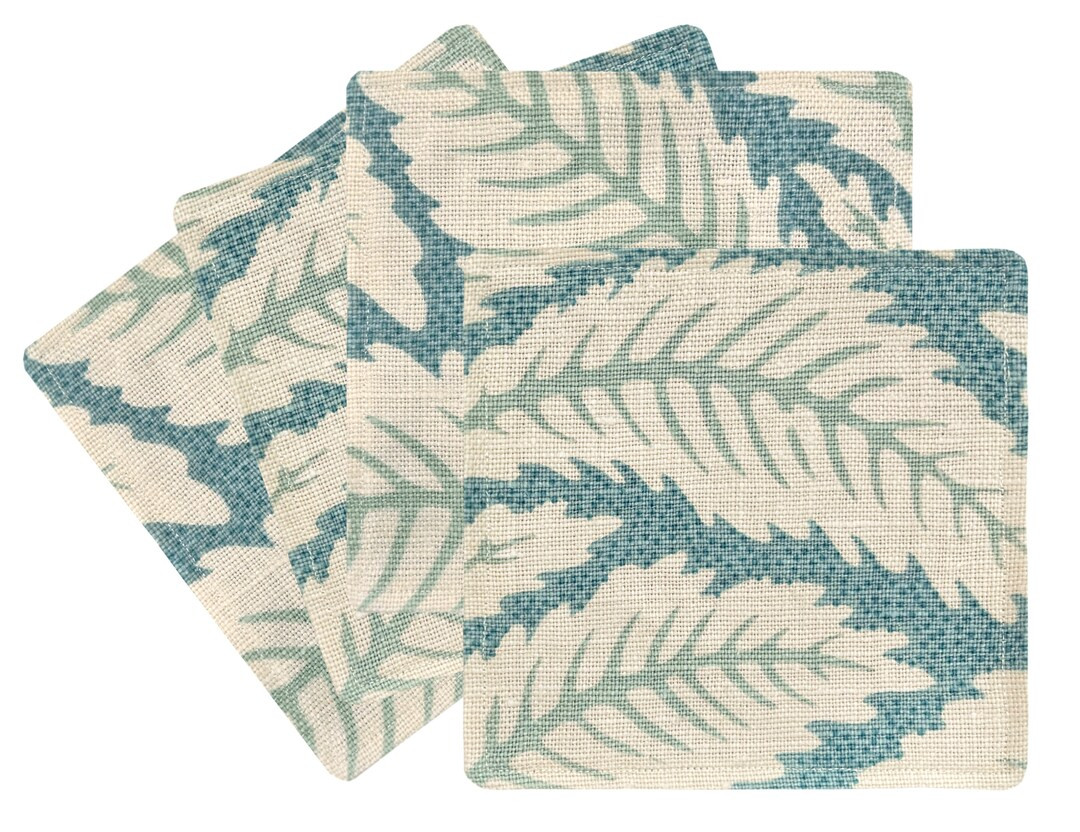 Cocktail Napkins : Talavera Linen // Aqua Brunschwig & Fils Linen Coasters SET OF 4 Housewarming ... | Etsy (US)
