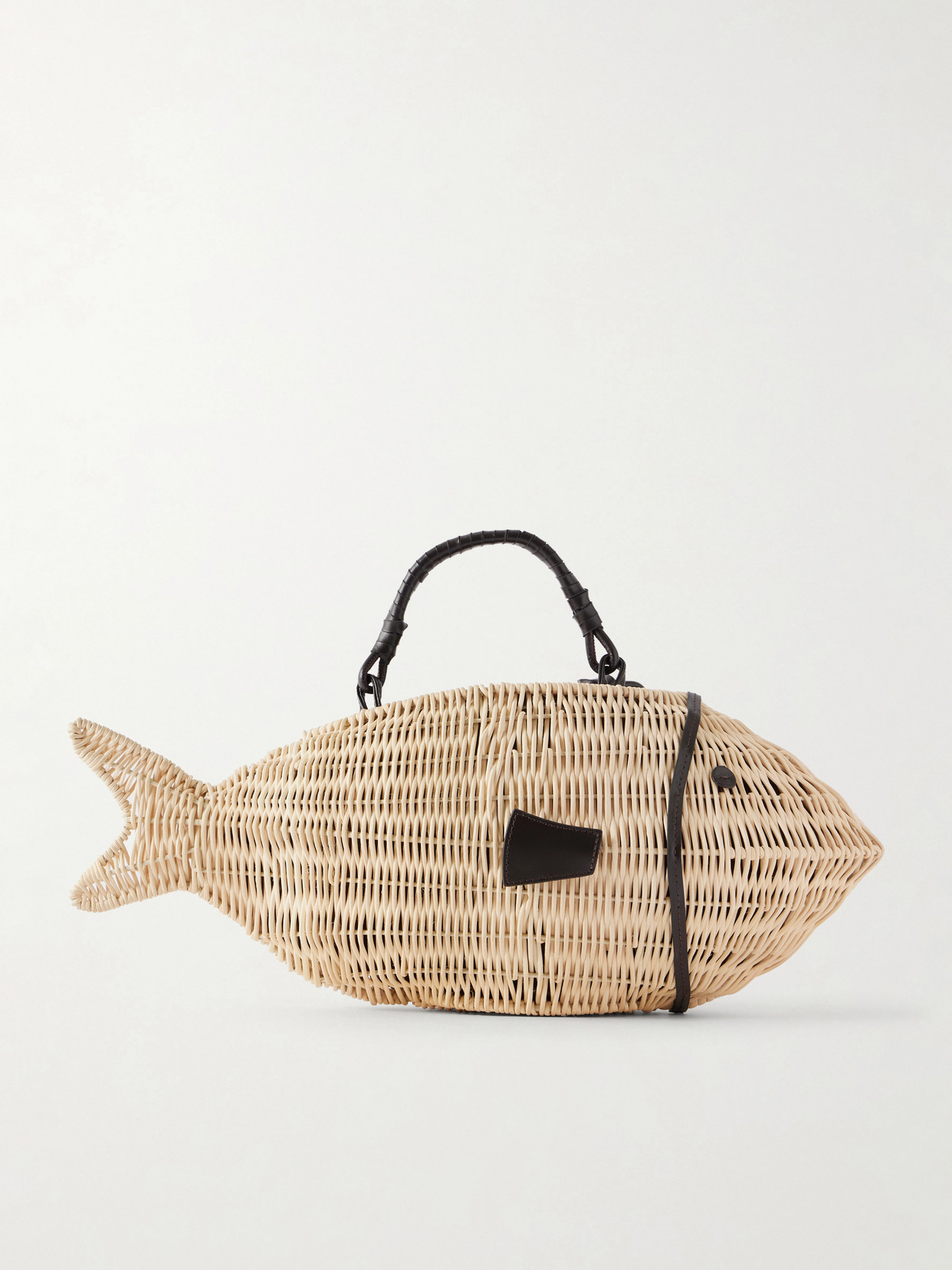 STAUD - Cleo Fish Mini Leather-trimmed Raffia Tote - Neutrals | NET-A-PORTER (US)