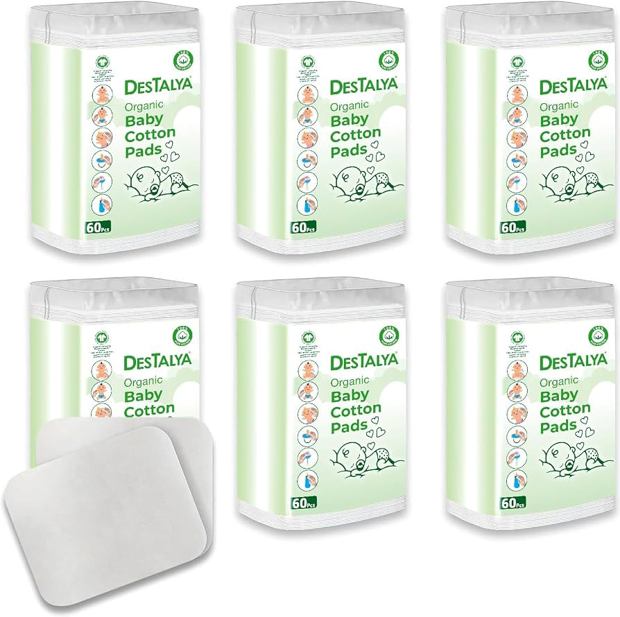 DESTALYA Baby Cotton Pads for Diaper Change | Large Cotton Squares for Sensitive Skin | Disposabl... | Amazon (US)