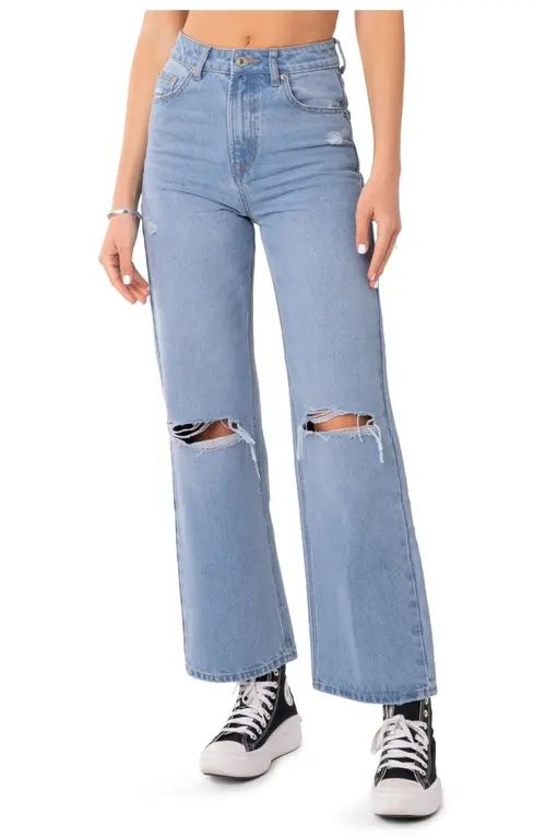 EDIKTED Lori Ripped High Waist Wide Leg Jeans in Blue at Nordstrom, Size X-Large | Nordstrom