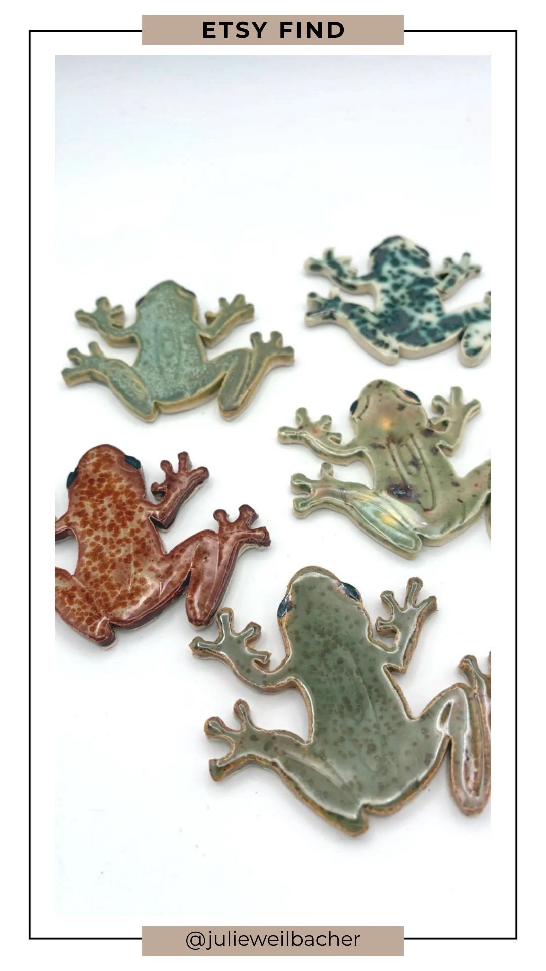 These handmade ceramic frog tiles are the cutest way to bring spring and summer personality into your projects. 🐸🌿 

With a variety of beautiful glaze options, these are far from ordinary frog tiles. Perfect for mosaic stepping stones, garden art, flower pots, mixed media designs, and even eclectic backsplashes. A playful, artistic accent that adds charm and a funky vibe however you use them.

For mosaic tips, tutorials, inspiration, and so much more please visit my YouTube channel: YouTube.com/julieweilbacher, and follow @julieweilbacher on Instagram for all things mosaic art.

#frogdecor #gardenart #mosaic #etsy #springdecor #summerdecor #ceramictiles #mixedmediaart #craftsnight #backsplash

#LTKHome