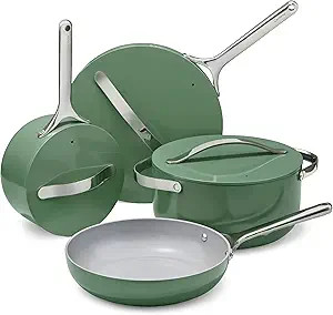 Caraway Nonstick Ceramic Cookware Set (12 Piece) Pots, Pans, Lids and Kitchen Storage - Non Toxic... | Amazon (US)