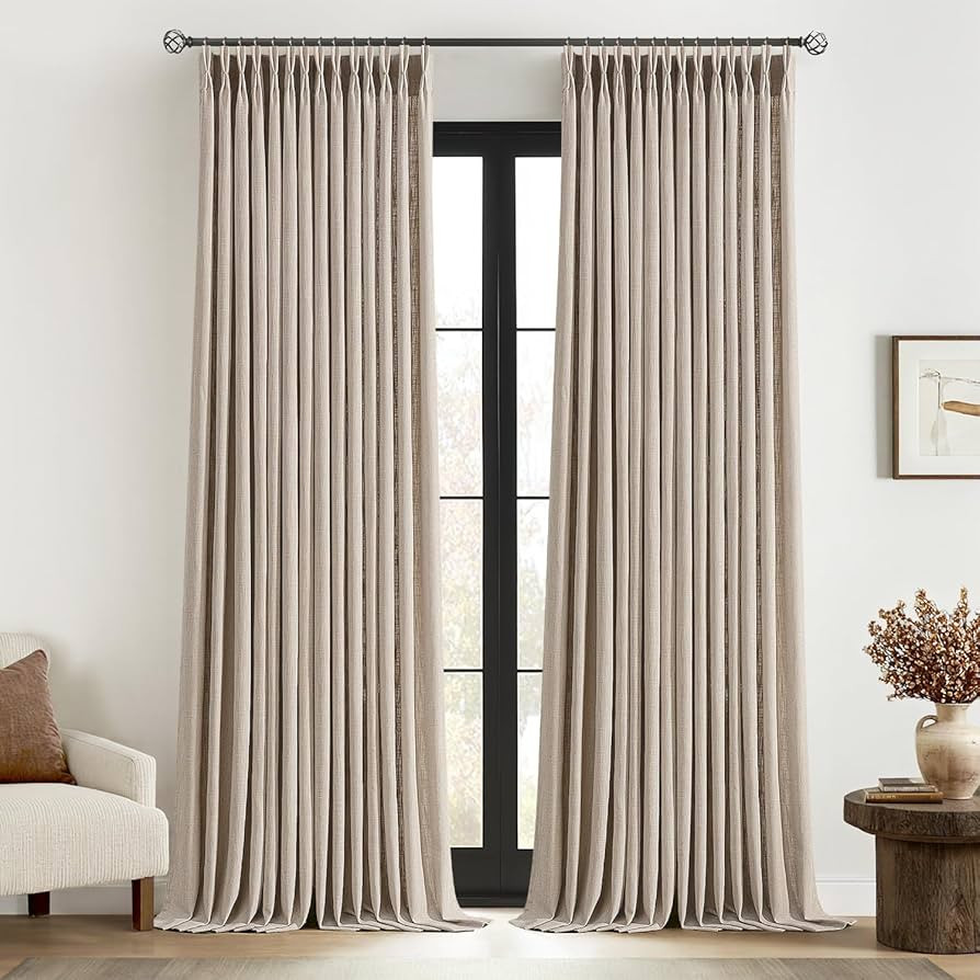 MIULEE Pinch Pleated Thick Linen Curtains 102 Inches Long 2 Panels for Living Room Bedroom, Pinch... | Amazon (US)