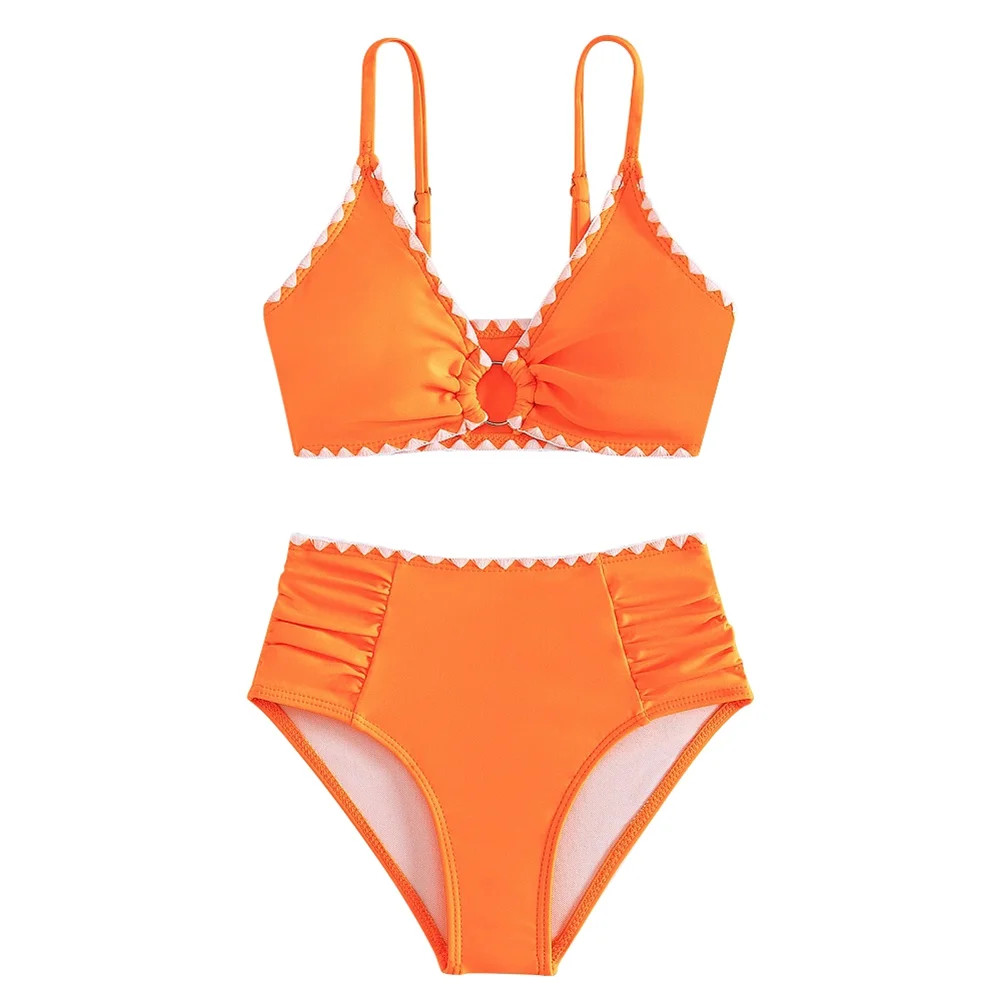 GYRATEDREAM Girl's Casual 2 Piece Swimsuit Kids Solid Color Spaghetti Strap Bikini Sets Beach Bat... | Walmart (US)