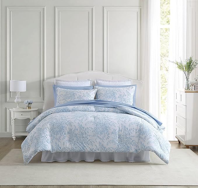 Laura Ashley- Queen Comforter Set, Cotton Reversible Bedding Set with Matching Sham(s), Farmhouse... | Amazon (US)