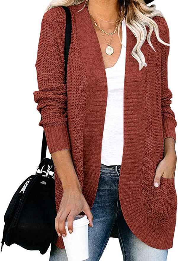 MEROKEETY Womens Long Sleeve Open Front Cardigans Chunky Knit Draped Sweaters Outwear | Amazon (US)