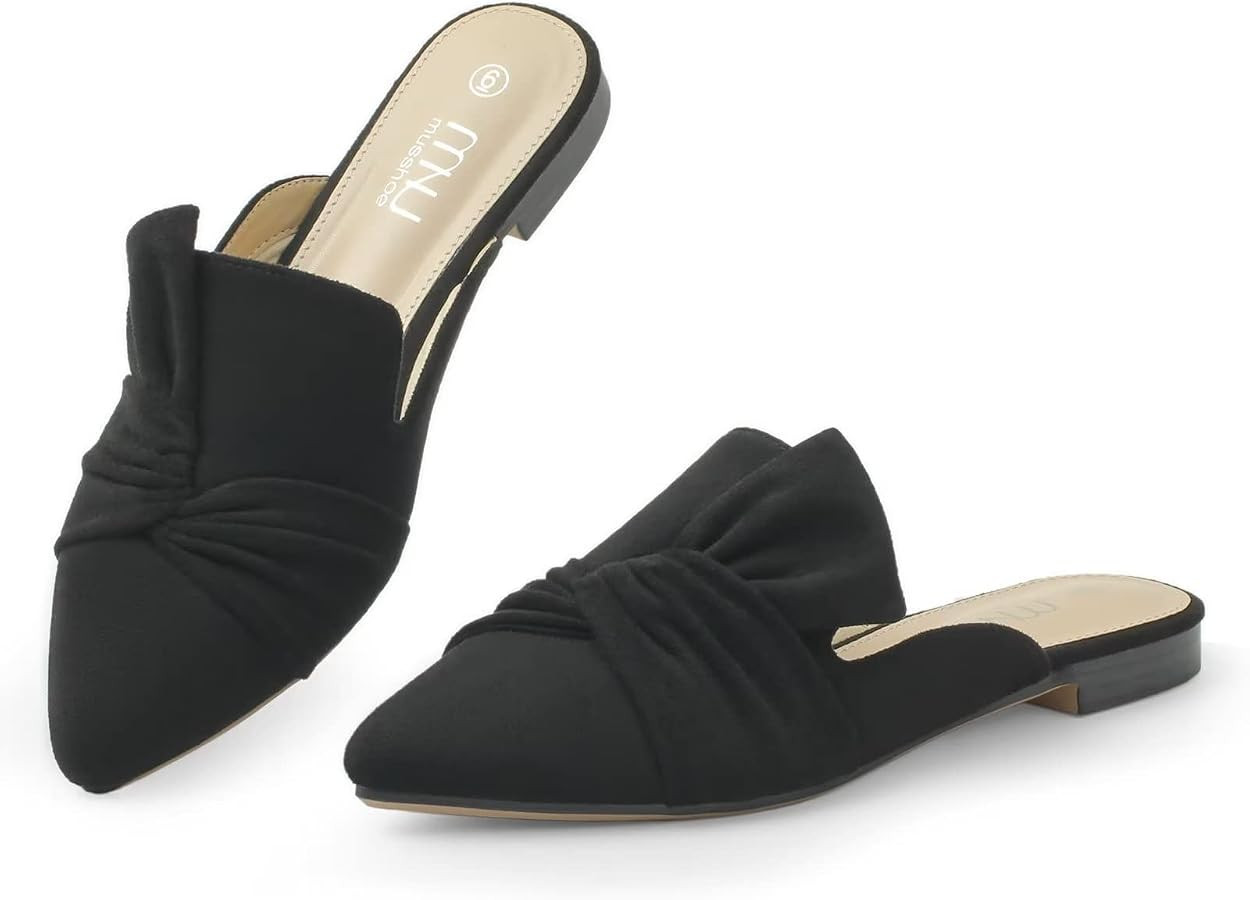 MUSSHOE Women Mules Slip On Comfortable Pointed Toe Mules for Women Flats with Knot | Amazon (US)
