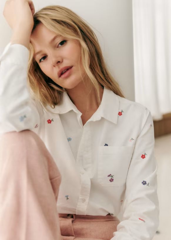 Tomboy Shirt - Multicolour Embroidered Flowers - Organic Cotton - Sézane | Sezane Paris