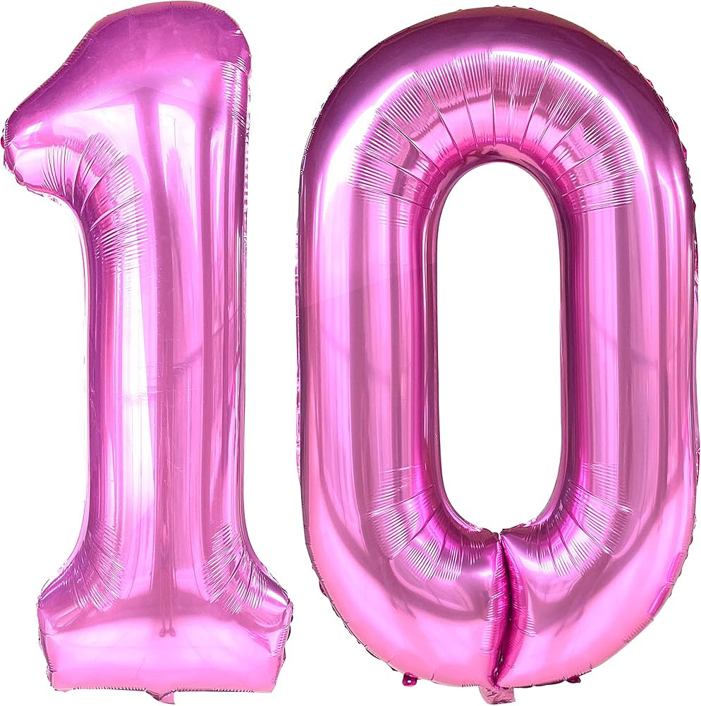 10 Balloon Number Pink Jumbo Giant Big Large Number 10 Foil Mylar Balloons Sweet 10th Birthday Pa... | Amazon (US)
