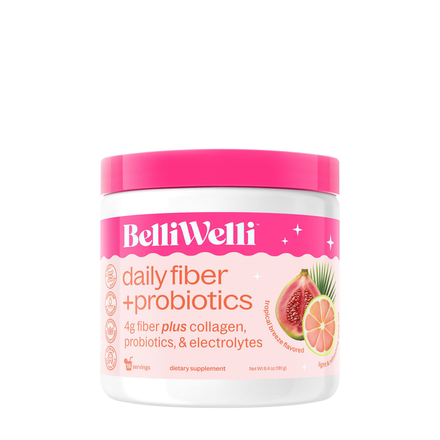BelliWelli Daily Fiber and Probiotics Healthy - Tropical Breeze Healthy - 6.3Oz (16 Servings) | GNC