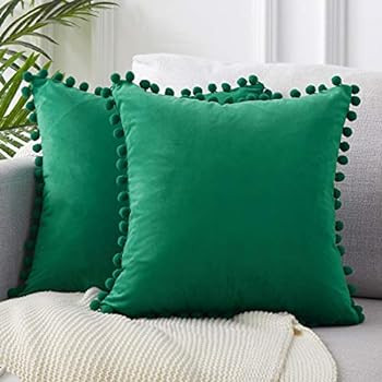 Top Finel Decorative Throw Pillow Covers with Pom Poms Soft Particles Velvet Solid Cushion Covers... | Amazon (US)