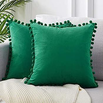 Top Finel Decorative Throw Pillow Covers with Pom Poms Soft Particles Velvet Solid Cushion Covers... | Amazon (US)