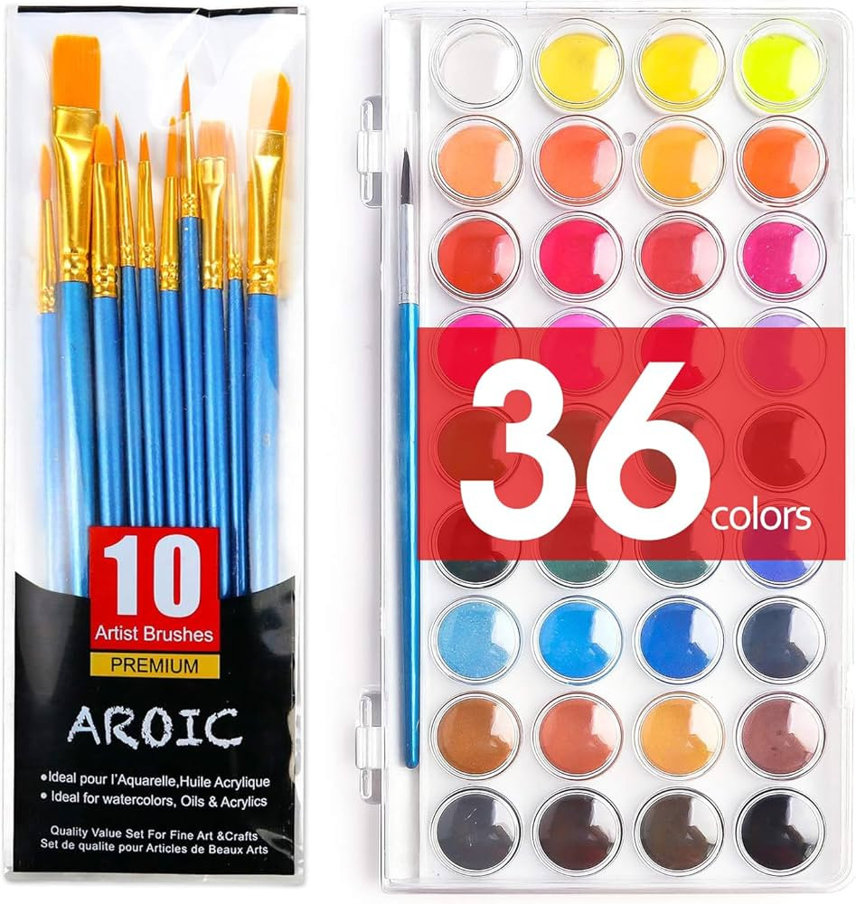 AROIC Watercolor Paint Set, 36-Color Watercolor Paint with 10 Brushes, Non-Toxic Washable Waterco... | Amazon (US)