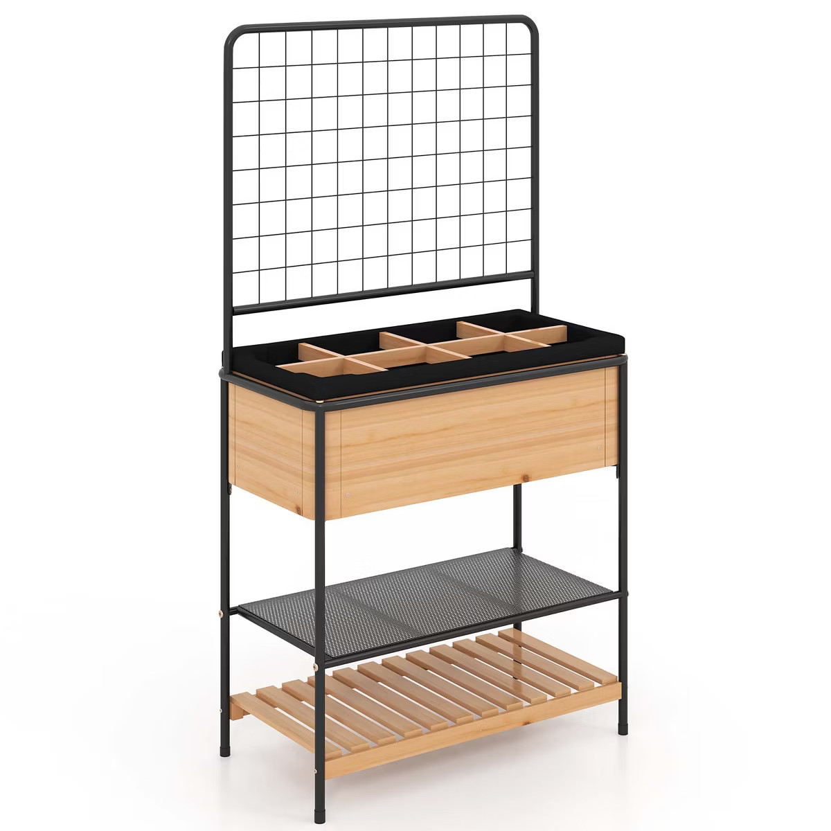 Costway 59" Raised Wooden Garden Bed with Metal Trellis Open Storage Shelves Drain Holes | Target