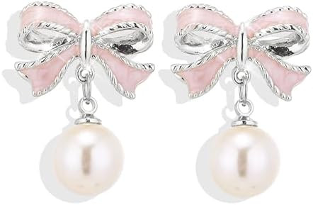 Bow Earrings for Women Trendy Stuff Cute Bow Pearl Drop Dangle Earrings Bowknot Stud Wedding Part... | Amazon (US)