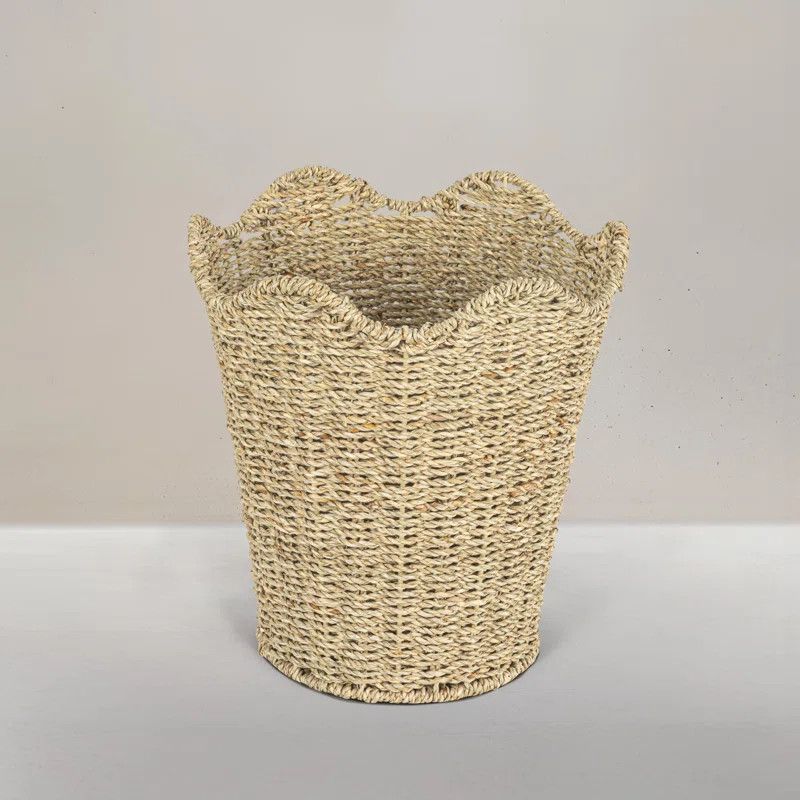 Woven Seagrass Wastebin With Scalloped Edge | Wayfair North America