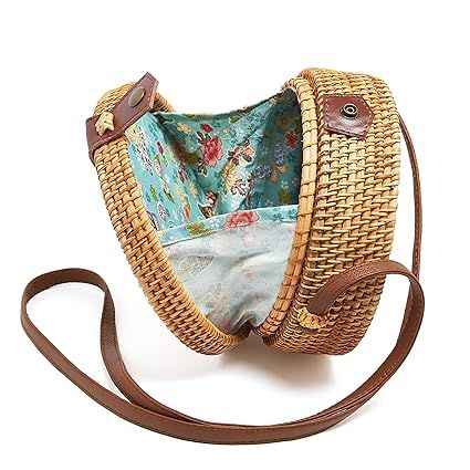 Aquilina Rattan Bag Round Handwoven Shoulder Vegan Strap Crossbody Straw Handbag | Amazon (US)