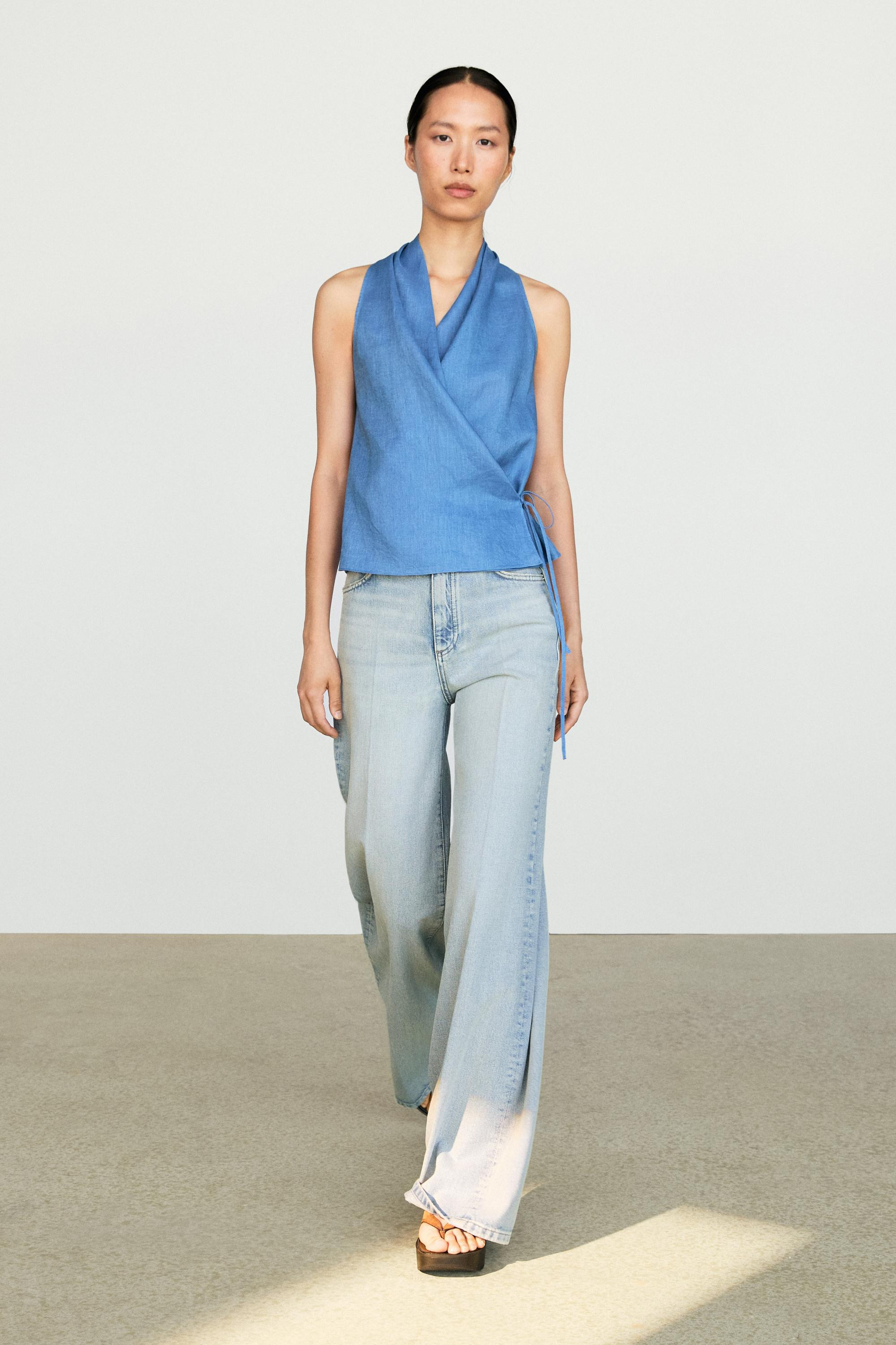 100% linen crossover halter top | Massimo Dutti UK