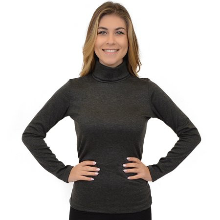 Women's Regular and Plus Size Microfleece Long Sleeve Turtleneck Top - Medium (4-6) / Charcoal Gray | Walmart (US)