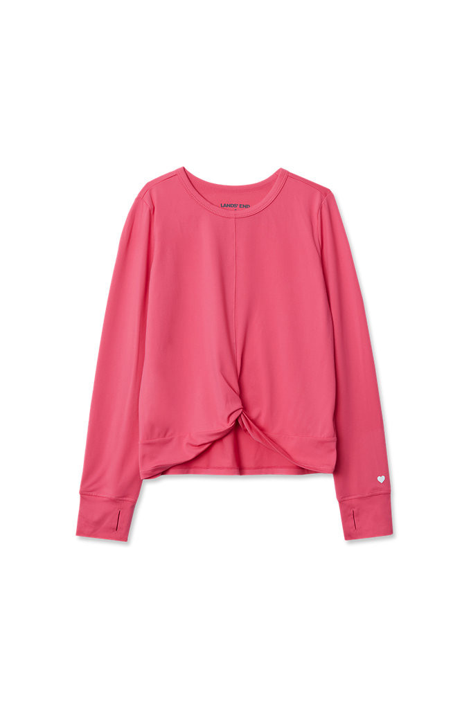 Girls Active Long Sleeve Twist Top - Lands' End - Pink - L | Lands' End (US)