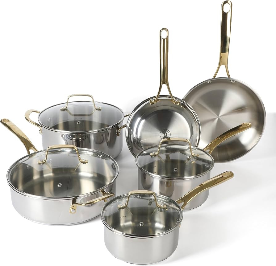 Martha Stewart Castelle 10 Piece 18/8 Durable Stainless Steel Induction Safe Pots and Pans Non-To... | Amazon (US)