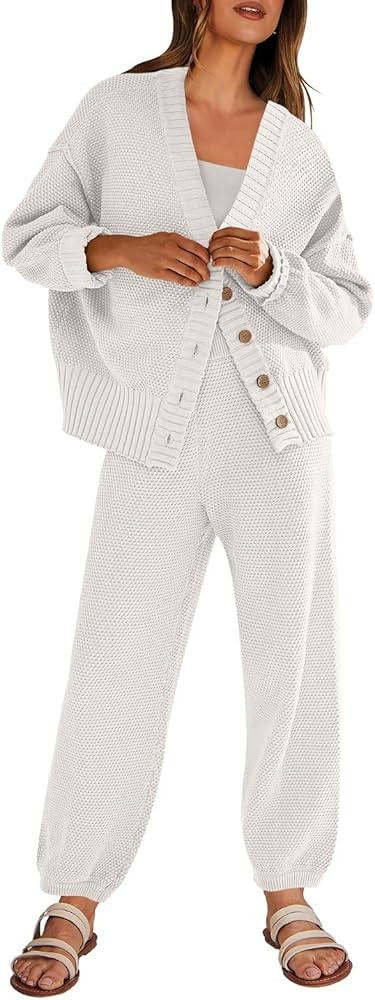 ANRABESS Women 2 Piece Outfits Waffle Knit Long Sleeve Cardigan Set Casual Sweater Pants Lounge S... | Amazon (CA)