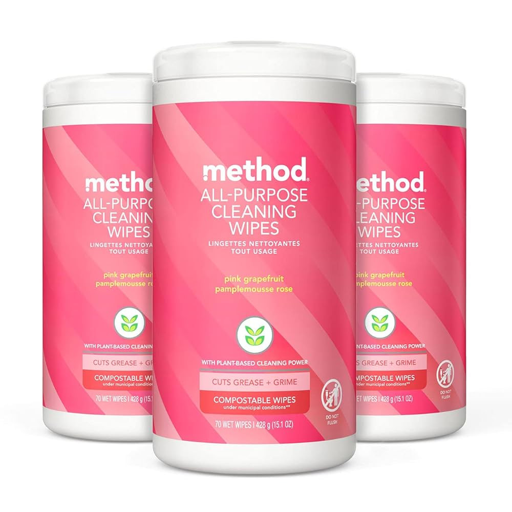 Method All-Purpose Cleaning Wipes, Pink Grapefruit, Multi-Surface, Compostable, 70 Count (Pack of... | Amazon (US)