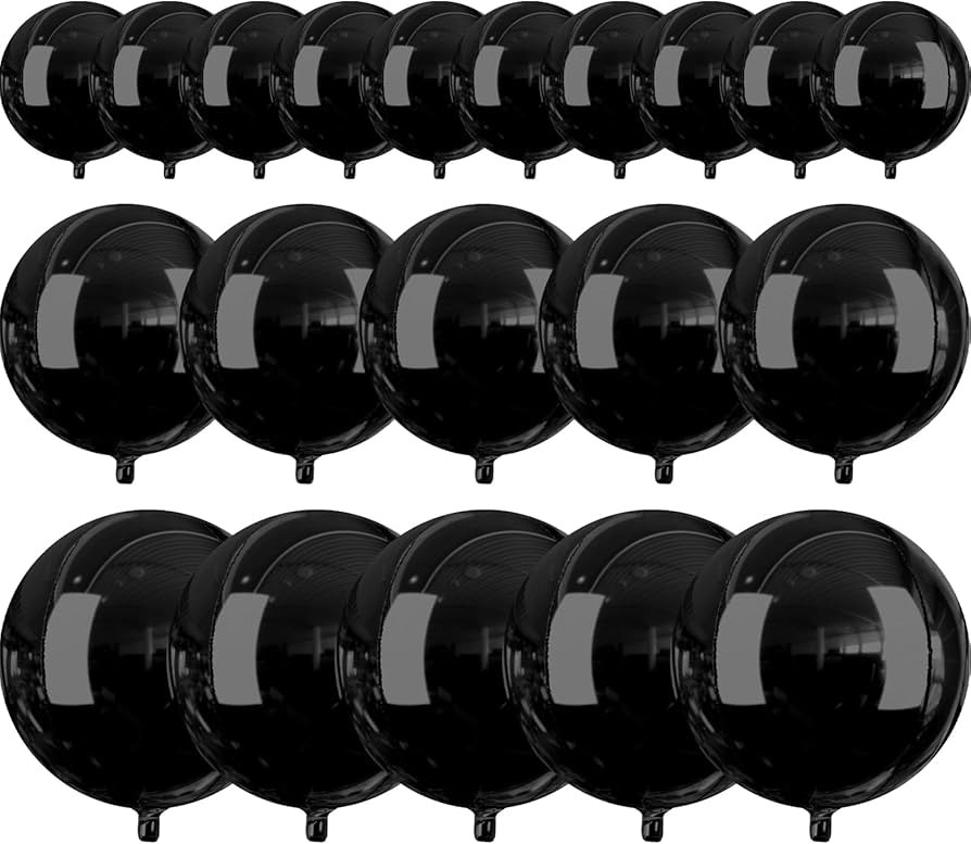 PartyWoo Black Foil Balloons 20pcs Different Sizes Pack of 22 15 10 Inch Large Round Foil 4D Infl... | Amazon (US)