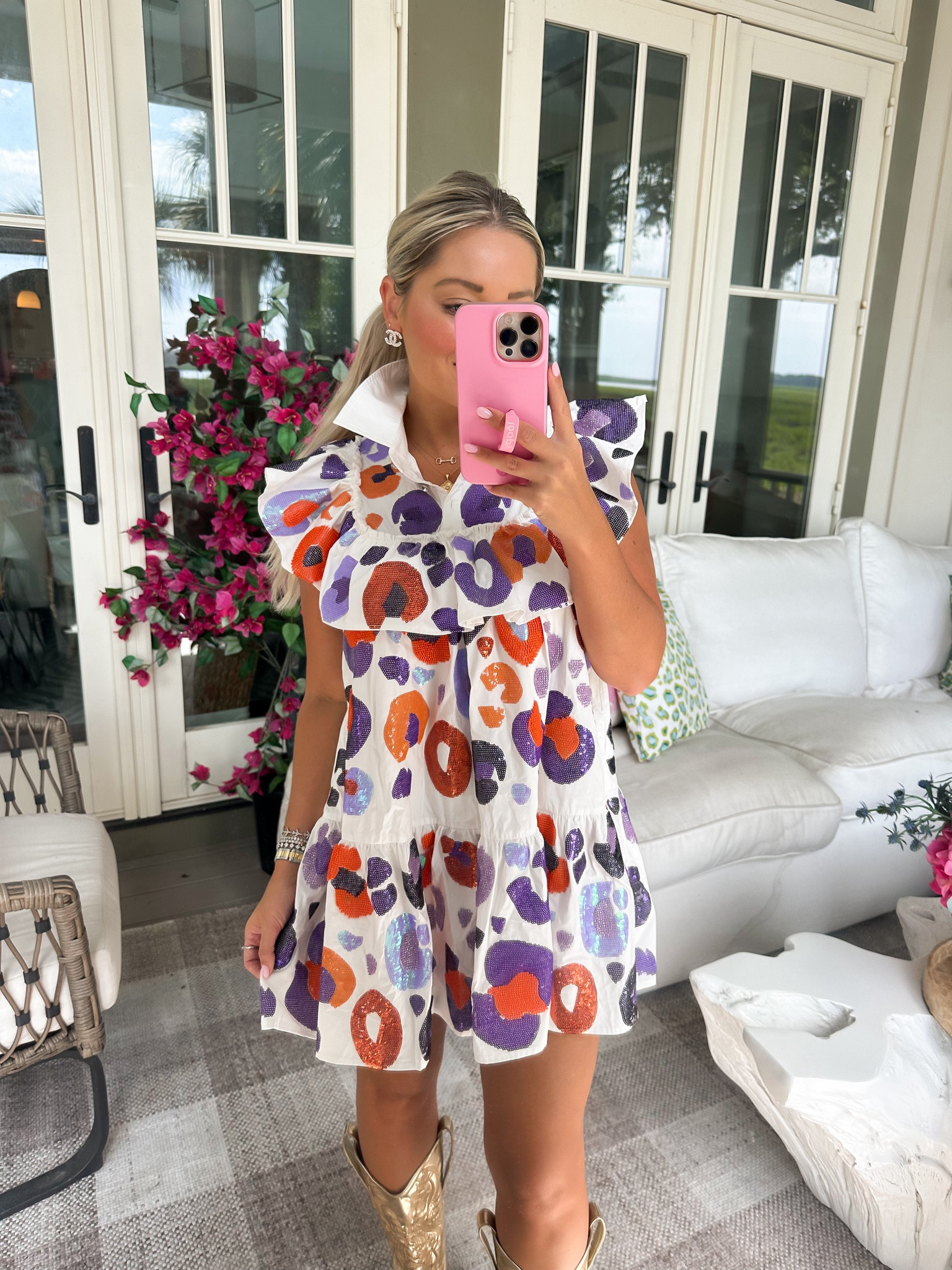 The cutest leopard Gameday dress! More Gameday teams available / football season dress! Use code WHITNEYNRIFE for 15% off! Wearing size XS  