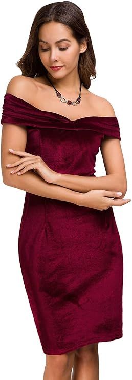Womens Vintage Off Shoulder Shawl Velvet Bodycon Dresses Sexy Midi Slim Fit Dress for Party Cockt... | Amazon (US)