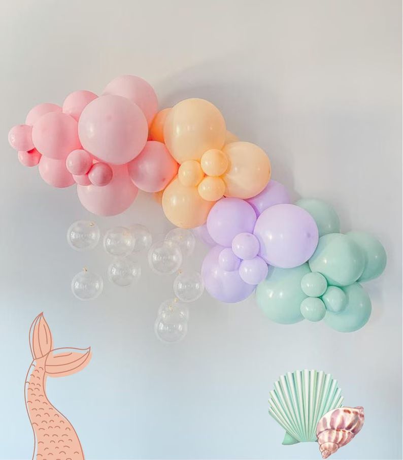 Muted Mermaid Under the Sea Balloon Garland Kit | Matte Pastel Rainbow Balloons | 1st Birthday De... | Etsy (US)