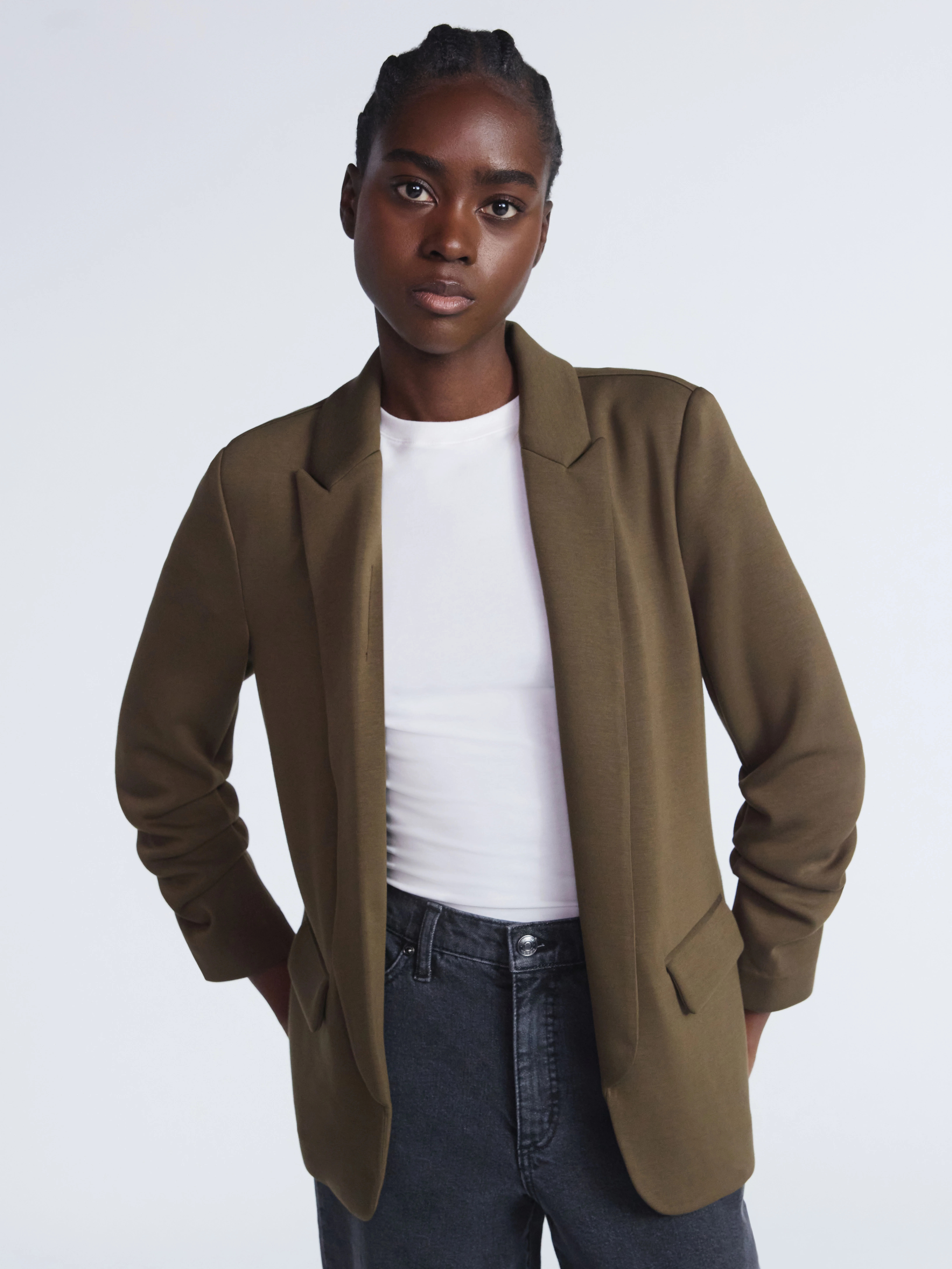 Scoop Women's and Women’s Plus Ultimate ScubaKnit Relaxed Blazer with Scrunch Sleeves, Sizes XS... | Walmart (US)