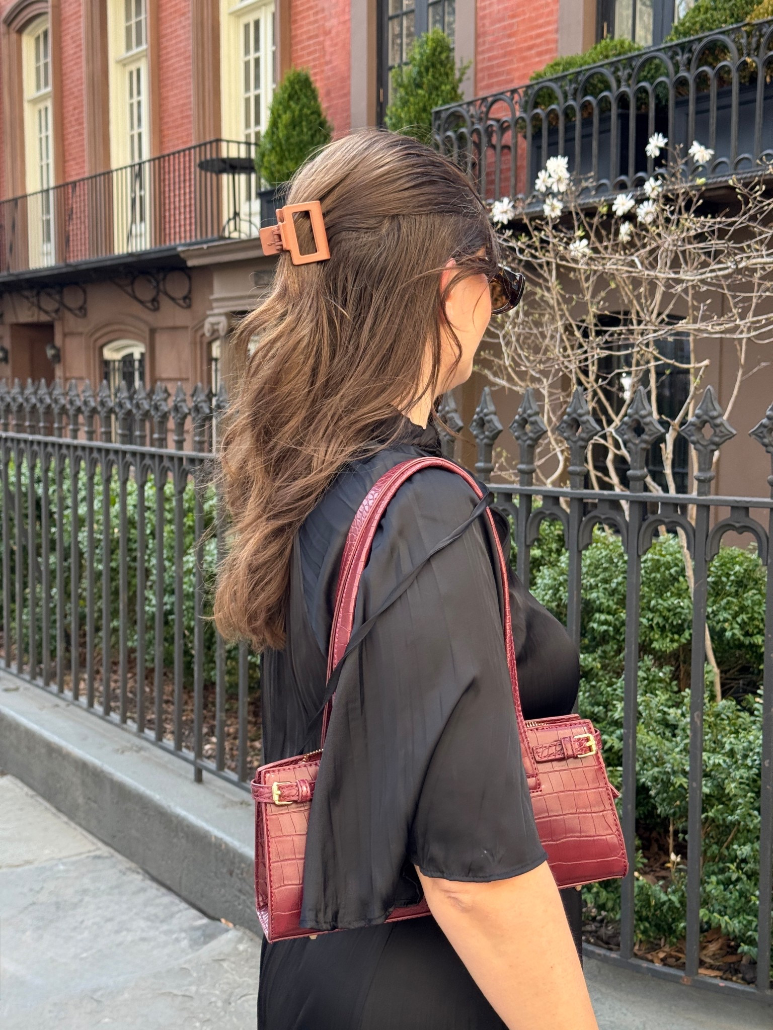 A little look at my outfit from yesterday! I love this black silky midi dress and linked some similar options and this burgundy shoulder bag is so fun to style!

#LTKWorkwear #LTKootd