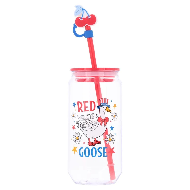 Plastic Goose Tumbler with Straw and Cherry Topper, 19 oz, Patriotic by Way To Celebrate | Walmart (US)