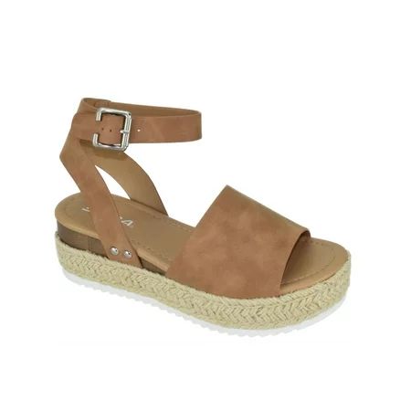 Soda Women Wedge Sandals Open Toe Ankle Strap Flatform Espadrilles Trim Platform TOPIC-S Tan Brown 7 | Walmart (US)