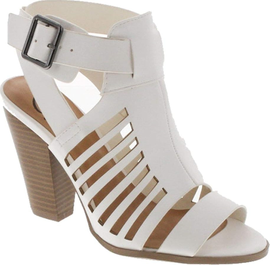 Amazon.com | Soda Delicious Yummy Gladiator Cutout Stacked Heel Sandal Shoes with Adjustable Ankl... | Amazon (US)