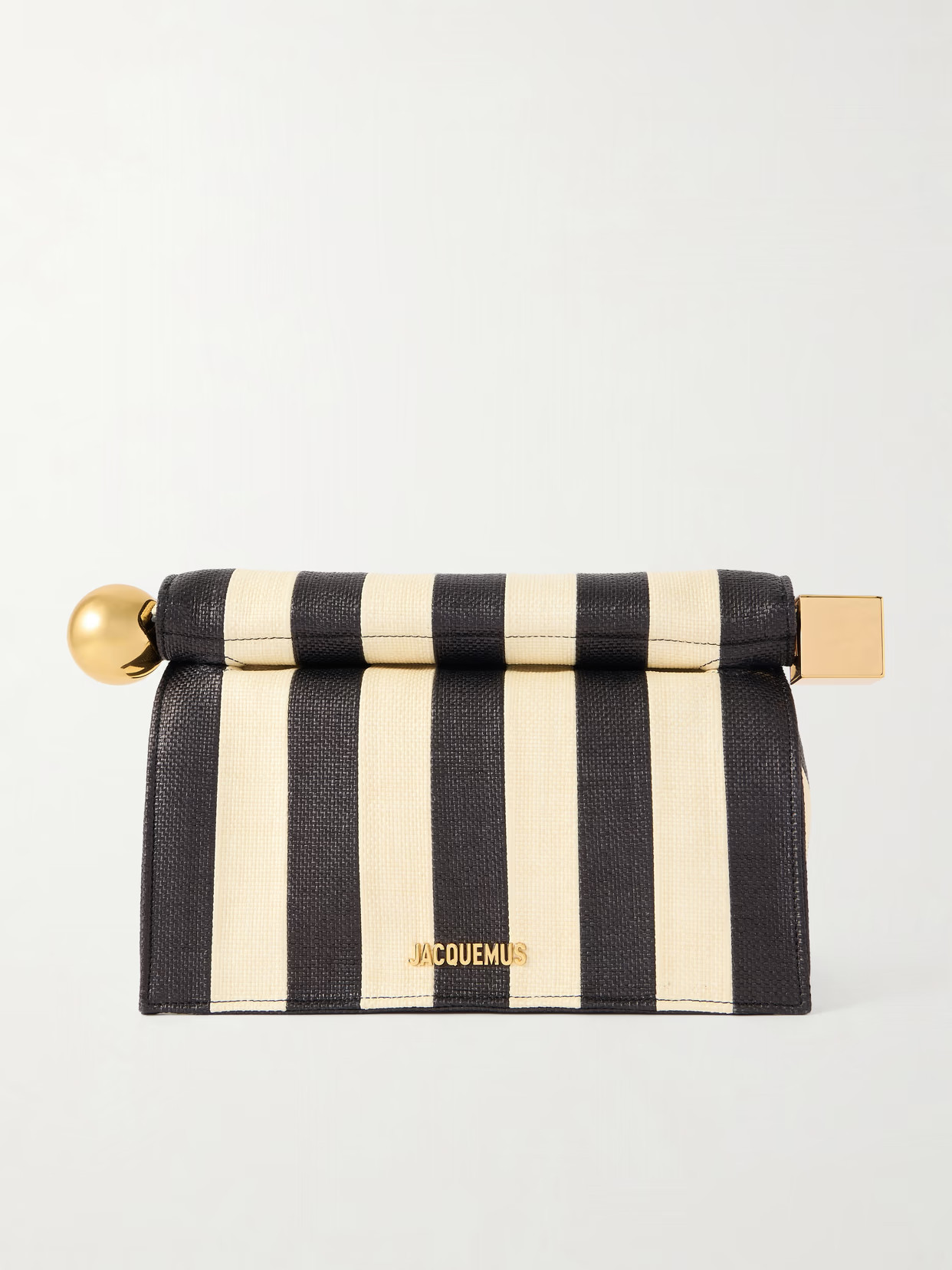 Jacquemus - Rond Carré Leather-trimmed Striped Woven Clutch - Black | NET-A-PORTER (US)