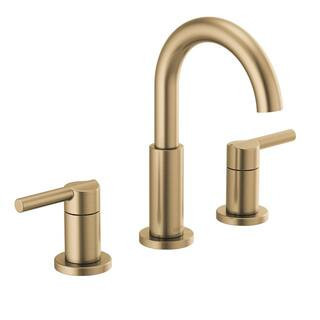 Nicoli J-Spout 8 in. Widespread Double Handle Bathroom Faucet in Champagne Bronze | The Home Depot