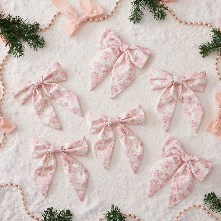 LoveShackFancy Printed Bow Ornaments - Set of 6 | Pottery Barn Teen