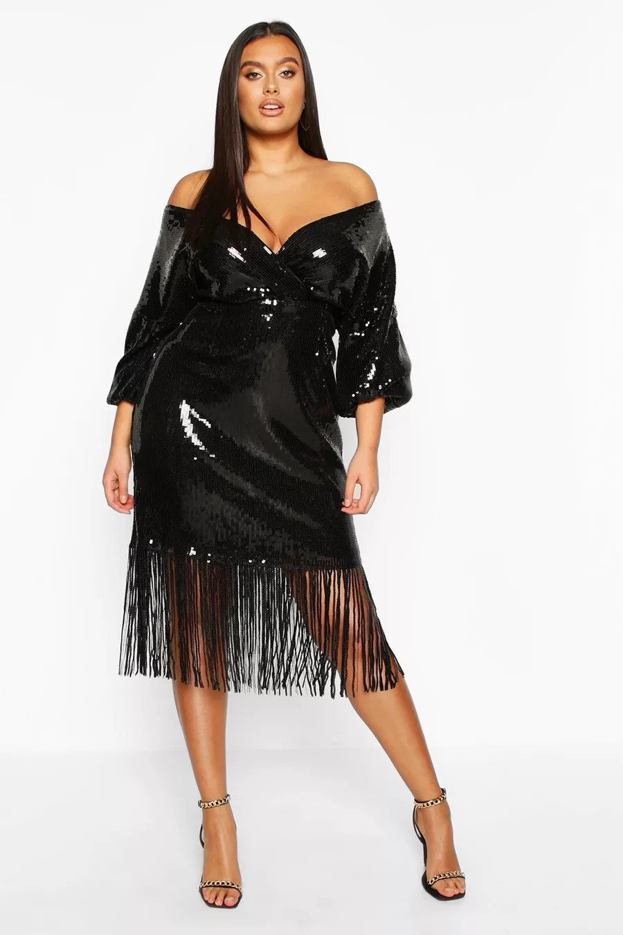 Plus Sequin Off The Shoulder Wrap Midi Dress | Boohoo.com (US & CA)