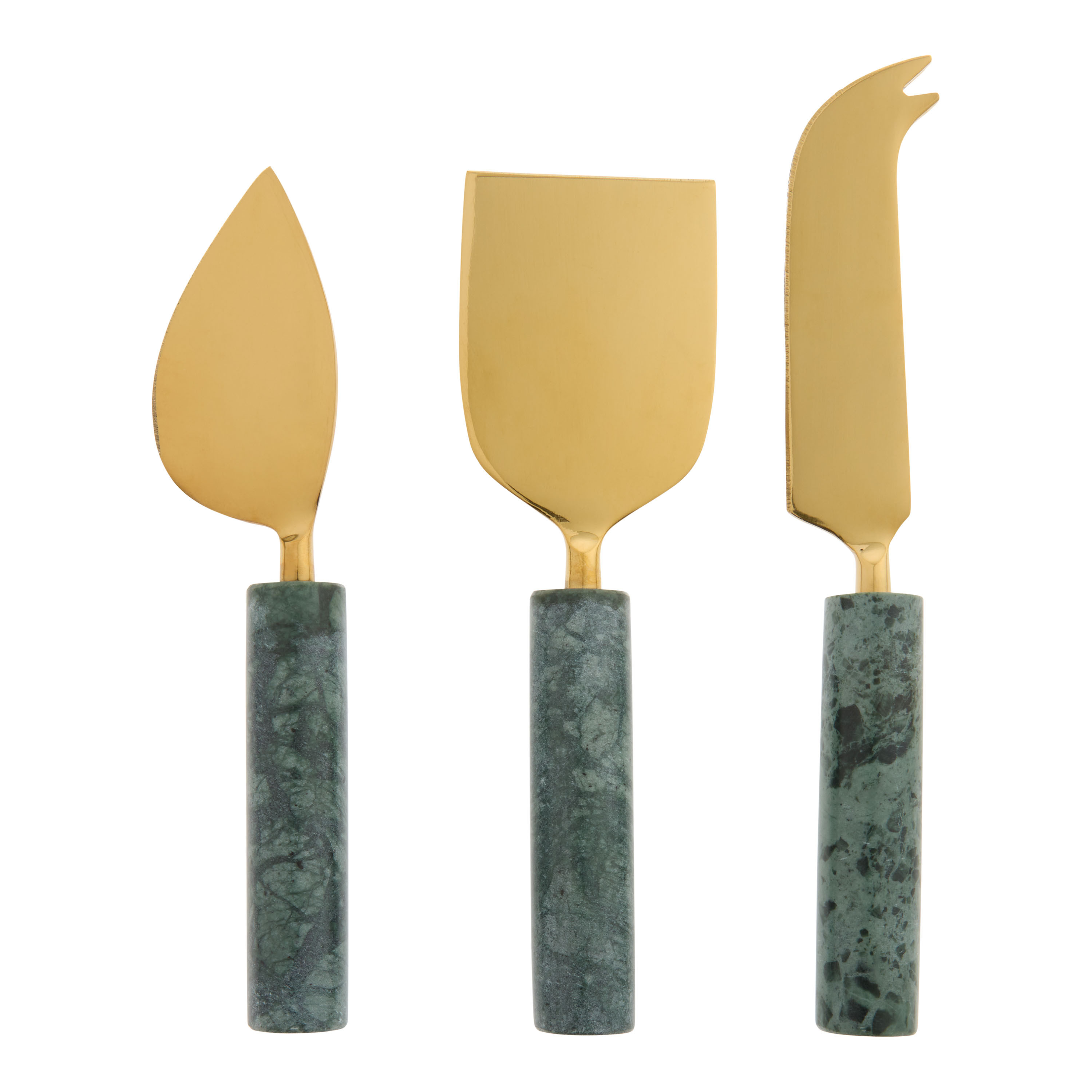 Green Marble and Gold Steel Cheese Knives 3 Piece Set | World Market